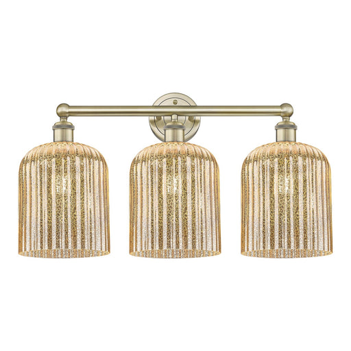 Innovations Bridal Veil 23in 3-Light Bath Vanity | Art Nouveau Industrial Antique Brass and Mercury Ribbed Glass | Bathroom | Model 616-3W-AB-G559-8ME