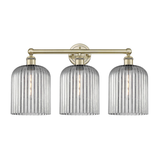 Innovations Bridal Veil 23in 3-Light Bath Vanity | Art Nouveau Antique Brass Steel and Light Smoke Ribbed Glass | Bathroom | Model 616-3W-AB-G559-8SM