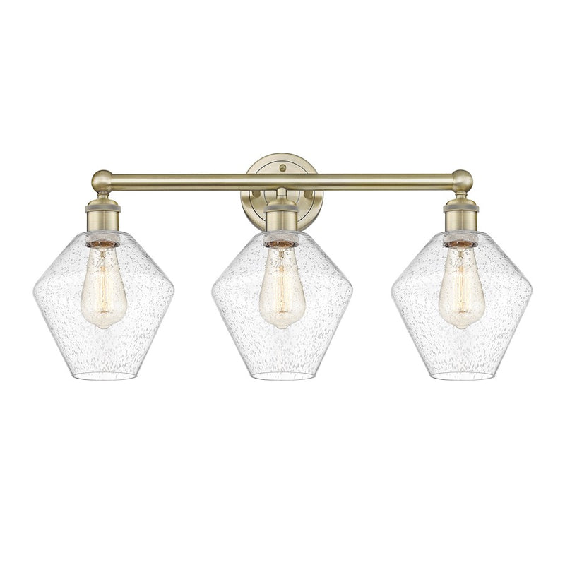 Innovations Cindyrella 26in 3-Light Bath Vanity Light | Industrial Antique Brass Steel and Seedy Glass | Bathroom Vanity | Model 616-3W-AB-G654-8