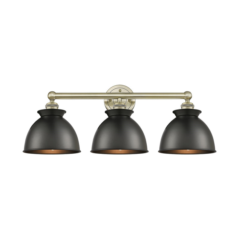 Innovations Adirondack 26in 3-Light Bath Vanity | Industrial Farmhouse Antique Brass Steel and Matte Black Metal | Bathroom | Model 616-3W-AB-M14-BK