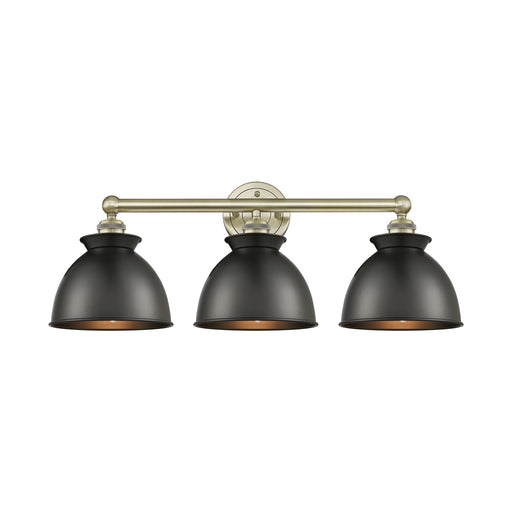 Innovations Adirondack 26in 3-Light Bath Vanity | Industrial Farmhouse Antique Brass Steel and Matte Black Metal | Bathroom | Model 616-3W-AB-M14-BK