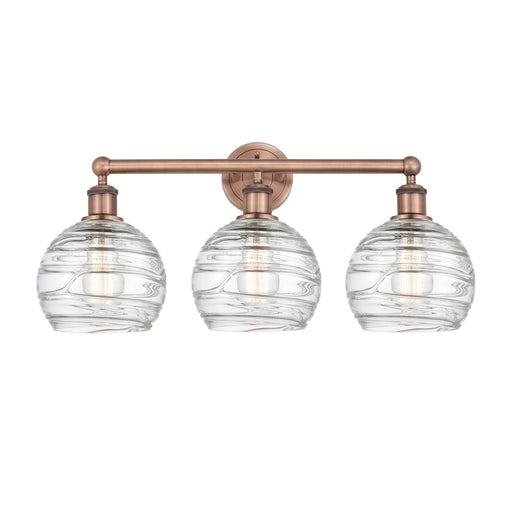 Innovations Athens Deco Swirl 26in 3-Light Bath Vanity Light | Industrial Antique Copper Steel and Clear Deco Swirl Glass | Model 616-3W-AC-G1213-8CL