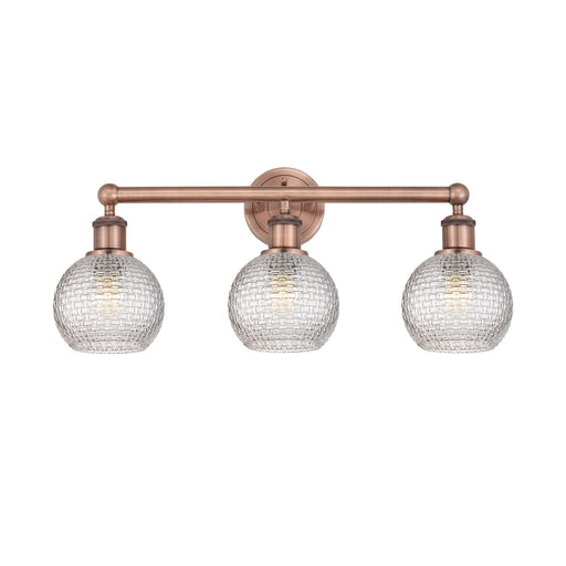Innovations Athens 24in 3-Light Bath Vanity Light | Modern Farmhouse Antique Copper Steel and Clear Basket Weave Glass | Model 616-3W-AC-G122C-6CL