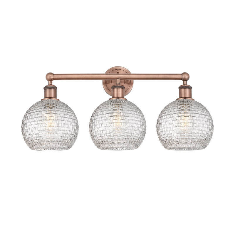 Innovations Athens 26in 3-Light Bath Vanity Light | Modern Farmhouse Antique Copper Steel and Clear Basket Weave Glass | Model 616-3W-AC-G122C-8CL