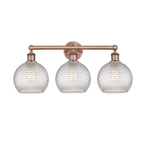 Innovations Athens 26in 3-Light Bath Vanity Light | Modern Farmhouse Antique Copper Steel and Clear Basket Weave Glass | Model 616-3W-AC-G122C-8CL