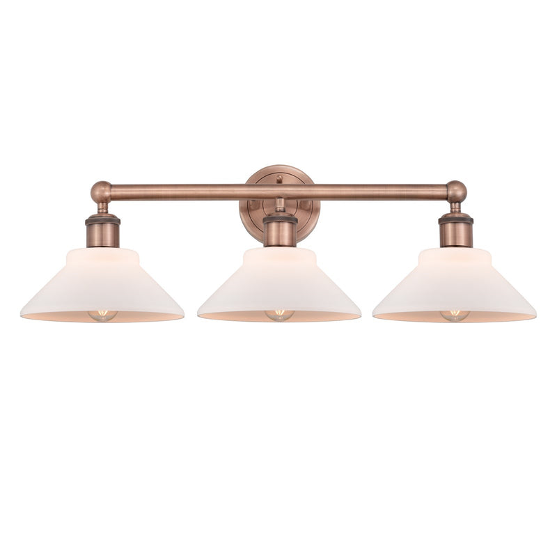 Innovations Orwell 26in 3-Light Bath Vanity Light | Industrial Antique Copper and Matte White Glass | Bathroom Vanity | 26.38 x | Model 616-3W-AC-G131