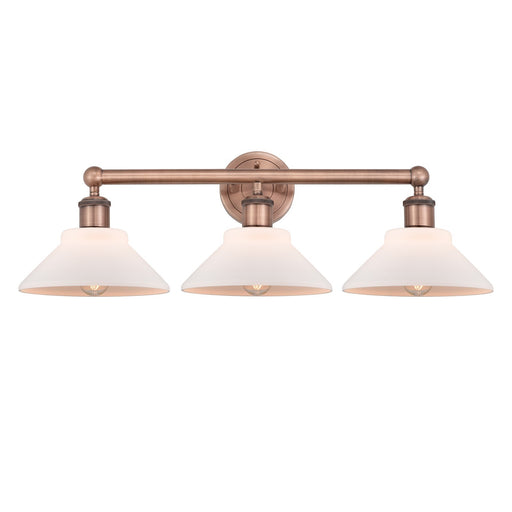 Innovations Orwell 26in 3-Light Bath Vanity Light | Industrial Antique Copper and Matte White Glass | Bathroom Vanity | 26.38 x | Model 616-3W-AC-G131
