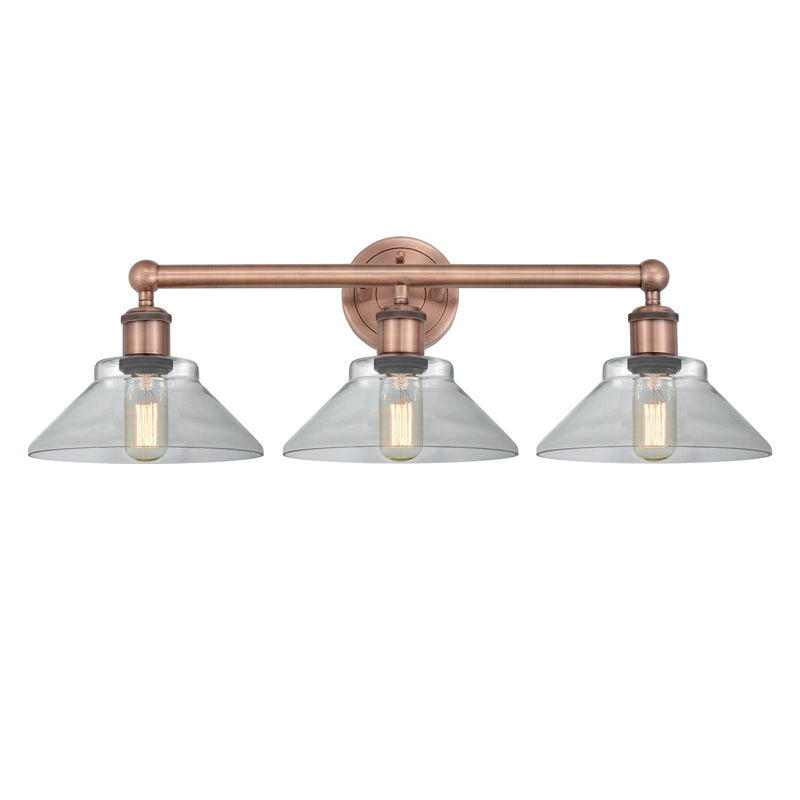 Innovations Orwell 26in 3-Light Bath Vanity Light | Industrial Antique Copper Steel and Clear Glass | Bathroom Vanity | 26.38 x | Model 616-3W-AC-G132