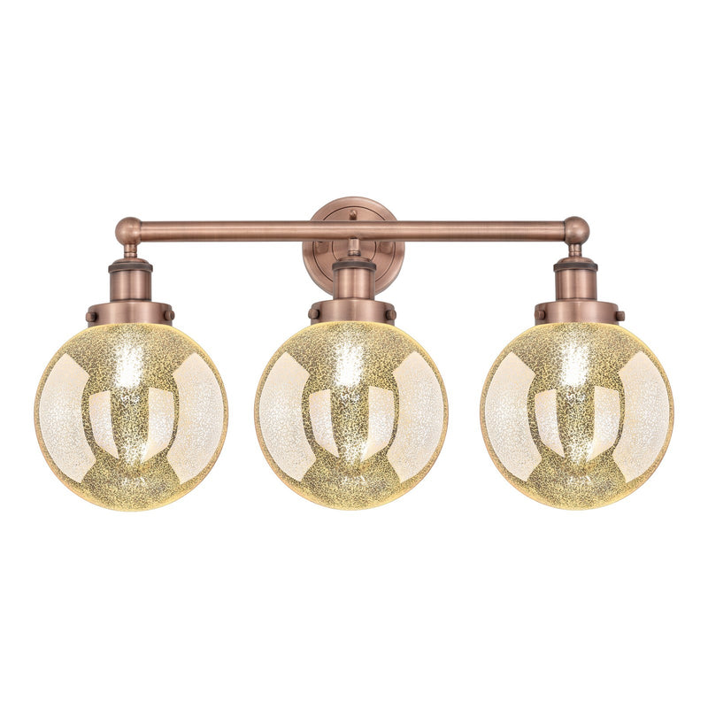 Innovations Beacon 26in 3-Light Bath Vanity Light | Art Nouveau Industrial Antique Copper Steel and Mercury Glass | Bathroom | Model 616-3W-AC-G208-8
