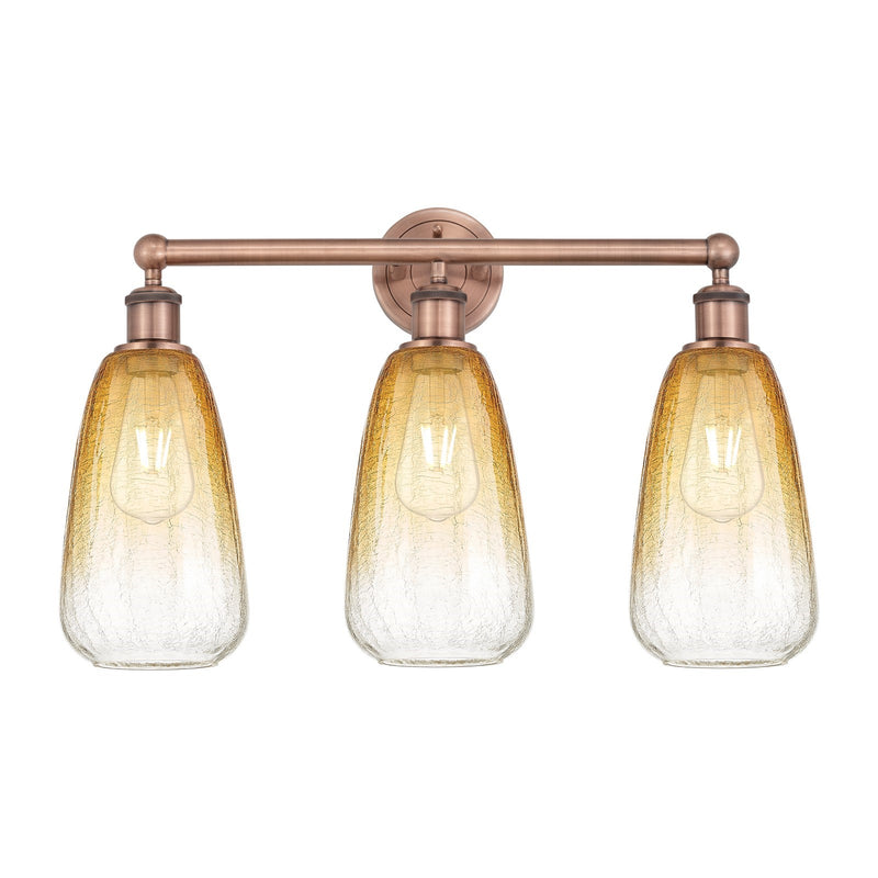 Innovations Brookhaven Almond 24in 3-Light Bath Vanity Light | Industrial Antique Copper and Amber Glass | Damp Rated Bathroom | Model 616-3W-AC-G480-6AM