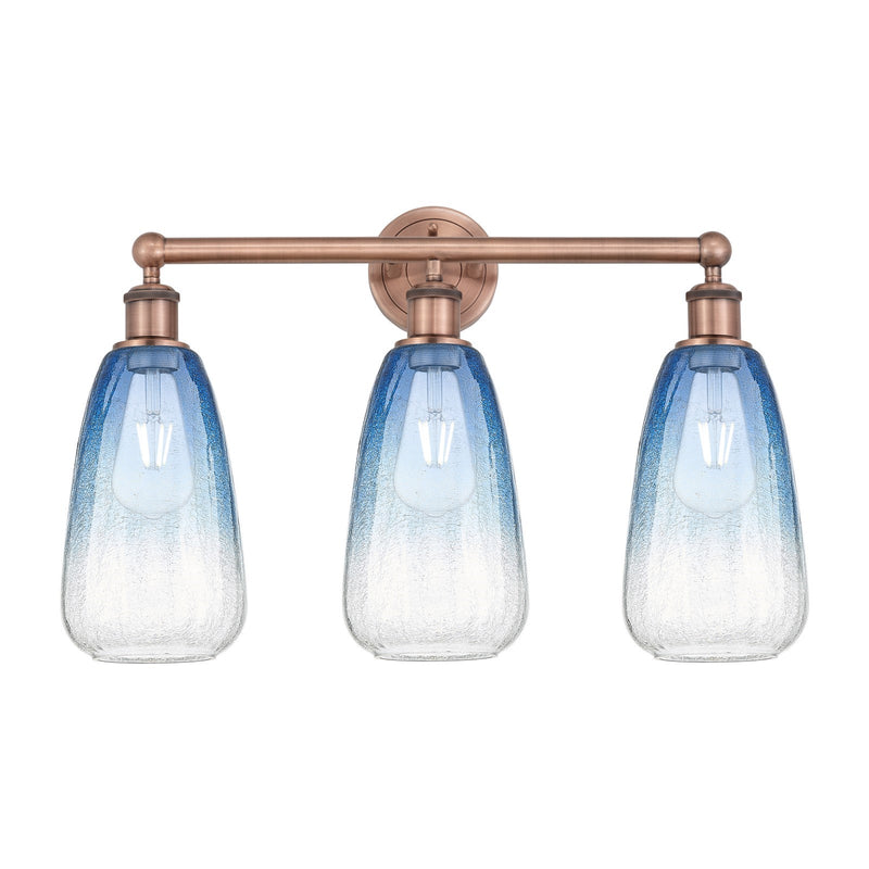 Innovations Brookhaven Almond 24in 3-Light Bath Vanity Light | Industrial Antique Copper Steel and Sapphire Blue Glass | Damp | Model 616-3W-AC-G480-6SB