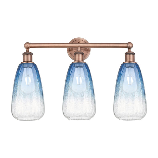 Innovations Brookhaven Almond 24in 3-Light Bath Vanity Light | Industrial Antique Copper Steel and Sapphire Blue Glass | Damp | Model 616-3W-AC-G480-6SB