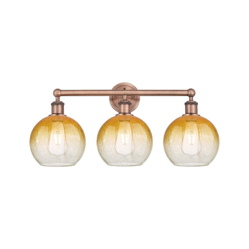 Innovations Brookhaven Globe 26in 3-Light Bath Vanity Light | Industrial Antique Copper and Amber Glass | Bathroom Vanity | Model 616-3W-AC-G483-8AM