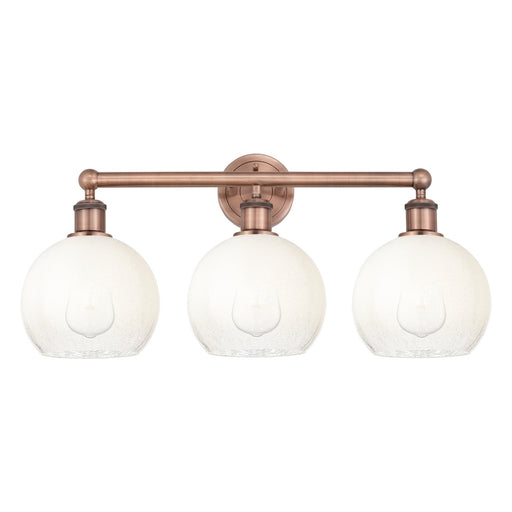 Innovations Brookhaven Globe 26in 3-Light Bath Vanity Light | Industrial Antique Copper Steel and Opal Glass | Damp Rated | Model 616-3W-AC-G483-8OP