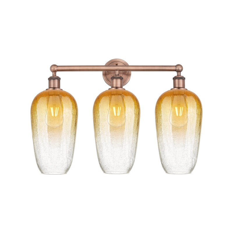 Innovations Brookhaven Flute 25in 3-Light Bath Vanity Light | Industrial Antique Copper and Amber Glass | Damp-Rated Bathroom | Model 616-3W-AC-G484-7AM