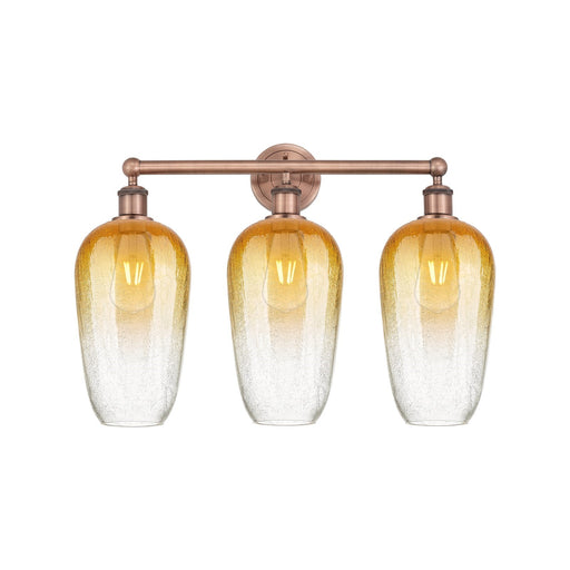 Innovations Brookhaven Flute 25in 3-Light Bath Vanity Light | Industrial Antique Copper and Amber Glass | Damp-Rated Bathroom | Model 616-3W-AC-G484-7AM