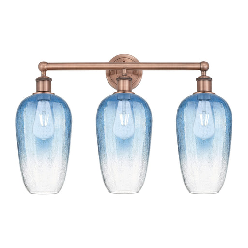 Innovations Brookhaven Flute 25in 3-Light Bath Vanity | Industrial Antique Copper Steel and Sapphire Blue Glass | Bathroom | Model 616-3W-AC-G484-7SB