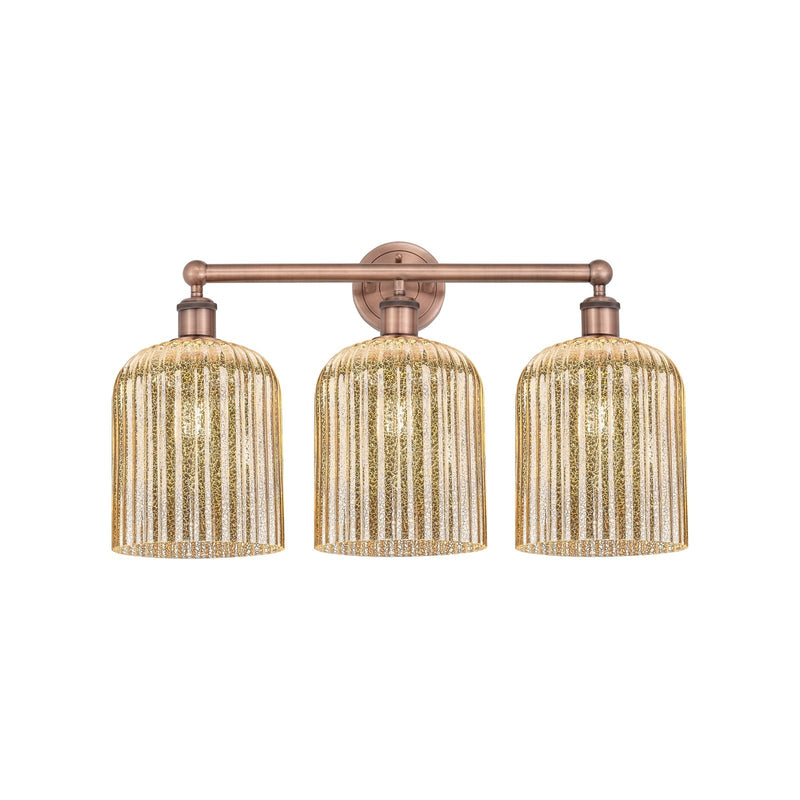 Innovations Bridal Veil 23in 3-Light Bath Vanity Light | Art Nouveau Industrial Antique Copper and Mercury Ribbed Glass | Model 616-3W-AC-G559-8ME