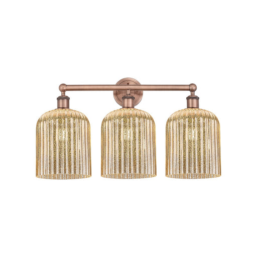 Innovations Bridal Veil 23in 3-Light Bath Vanity Light | Art Nouveau Industrial Antique Copper and Mercury Ribbed Glass | Model 616-3W-AC-G559-8ME