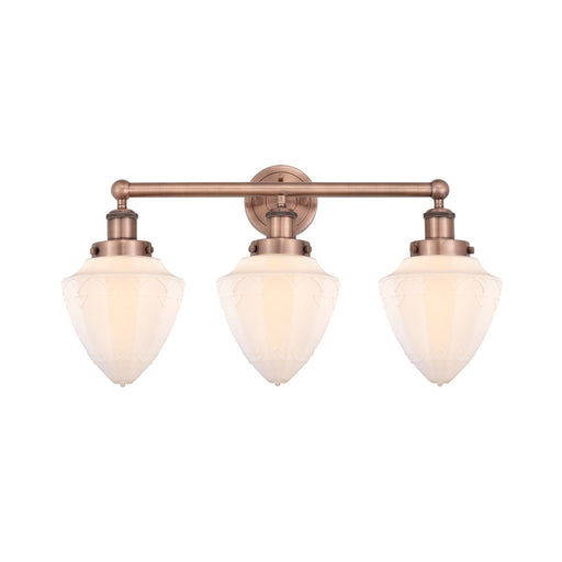 Innovations Bullet 25in 3-Light Bath Vanity Light | Industrial Antique Copper Steel and Matte White Frosted Glass | Bathroom | Model 616-3W-AC-G661-7