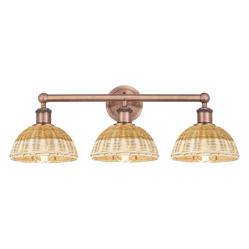 Innovations Lighting Bristol Natural II 26in 3-Light Bath Vanity Light | Industrial Antique Copper and Natural Fiber Shade | Model 616-3W-AC-NBD2-75-NAT