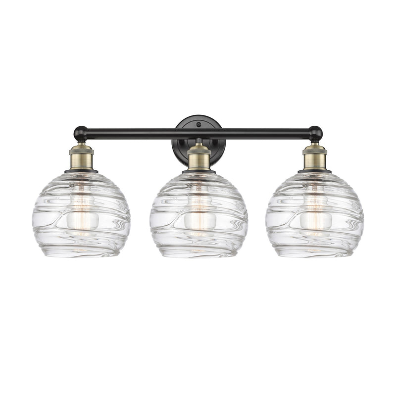 Innovations Athens Deco Swirl 26in 3-Light Bath Vanity Light | Industrial Black Antique Brass and Clear Glass | Bathroom | Model 616-3W-BAB-G1213-8CL
