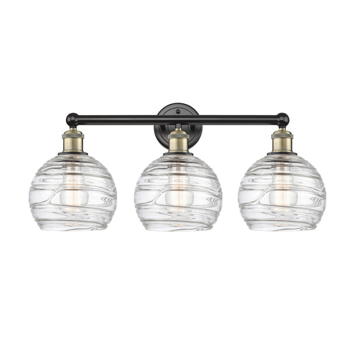 Innovations Athens Deco Swirl 26in 3-Light Bath Vanity Light | Industrial Black Antique Brass and Clear Glass | Bathroom | Model 616-3W-BAB-G1213-8CL