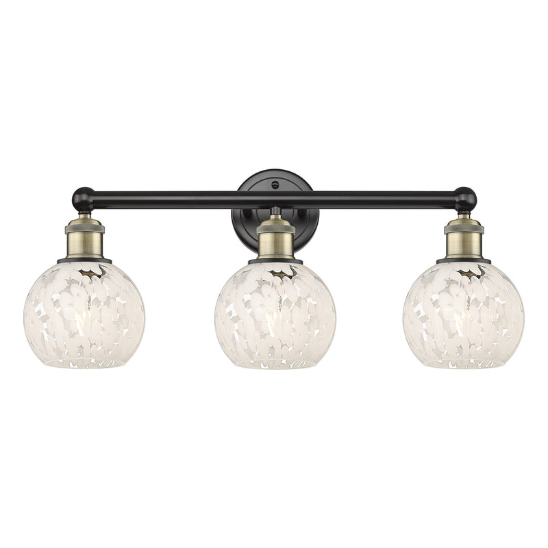 Innovations White Mouchette 24in 3-Light Bath Vanity Light | Industrial Black Antique Brass and White Glass | Kitchen & | Model 616-3W-BAB-G1216-6WM
