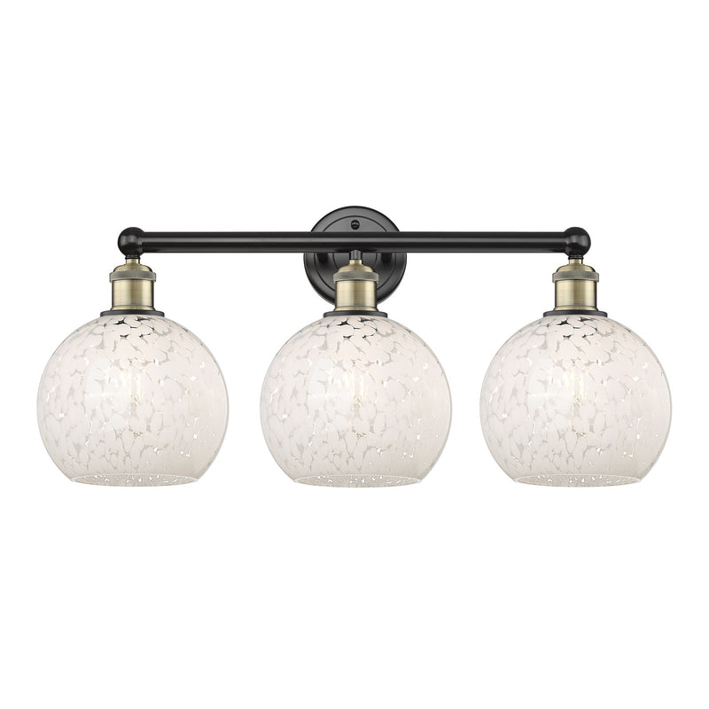 Innovations White Mouchette 26in 3-Light Bath Vanity Light | Art Nouveau Black Antique Brass and White Glass | Bathroom | Model 616-3W-BAB-G1216-8WM