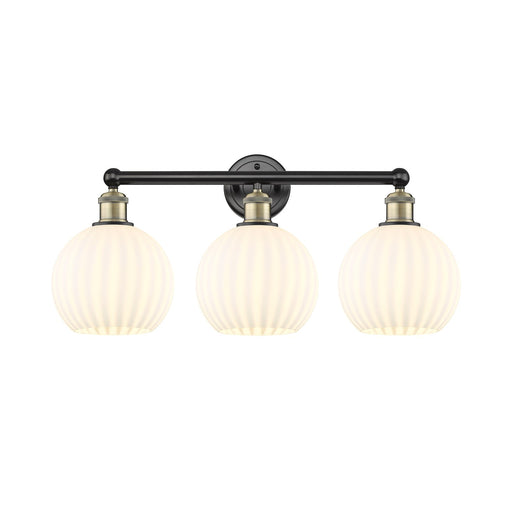 Innovations Lighting Ballston 26in 3-Light Bath Vanity Light | Art Nouveau Modern Black Antique Brass and White Venetian | Model 616-3W-BAB-G1217-8WV