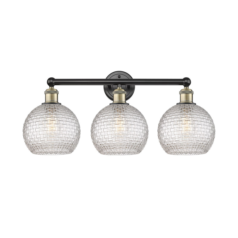Innovations Athens 26in 3-Light Bath Vanity Light | Modern Farmhouse Black Antique Brass and Clear Basket Weave Glass | Model 616-3W-BAB-G122C-8CL