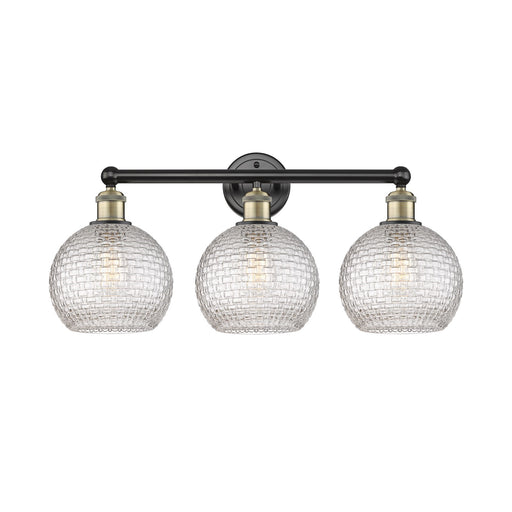 Innovations Athens 26in 3-Light Bath Vanity Light | Modern Farmhouse Black Antique Brass and Clear Basket Weave Glass | Model 616-3W-BAB-G122C-8CL