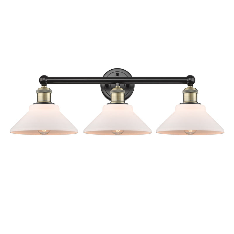 Innovations Orwell 26in 3-Light Bath Vanity | Industrial Black Antique Brass and Matte White Glass | Bathroom Vanity Light | 26.38 | Model 616-3W-BAB-G131