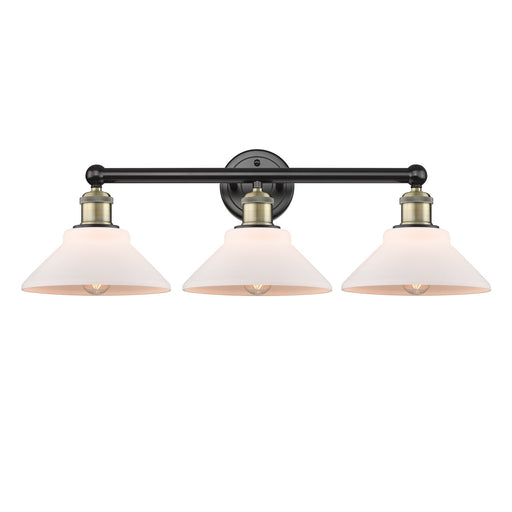 Innovations Orwell 26in 3-Light Bath Vanity | Industrial Black Antique Brass and Matte White Glass | Bathroom Vanity Light | 26.38 | Model 616-3W-BAB-G131