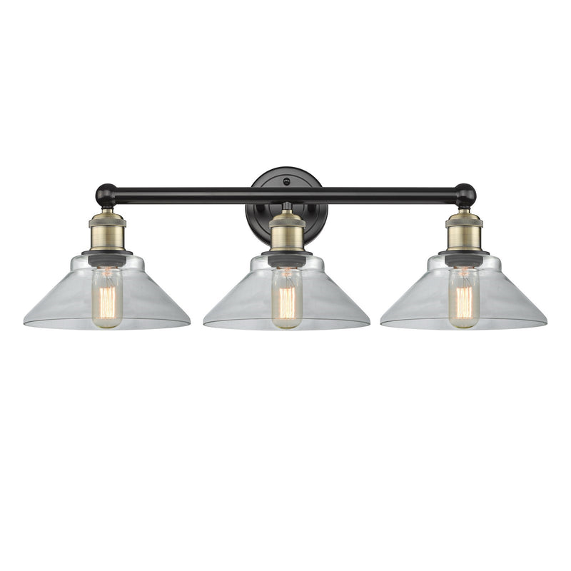 Innovations Orwell 26in 3-Light Bath Vanity | Industrial Black Antique Brass Steel and Clear Glass | Bathroom Vanity Light | 26.38 | Model 616-3W-BAB-G132