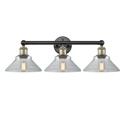 Innovations Orwell 26in 3-Light Bath Vanity | Industrial Black Antique Brass Steel and Clear Glass | Bathroom Vanity Light | 26.38 | Model 616-3W-BAB-G132