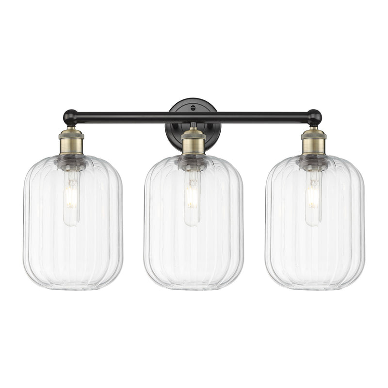 Innovations Preston Cylinder 25in 3-Light Bath Vanity Light | Industrial Black Antique Brass Steel and Clear Glass | Bathroom | Model 616-3W-BAB-G460-7CL