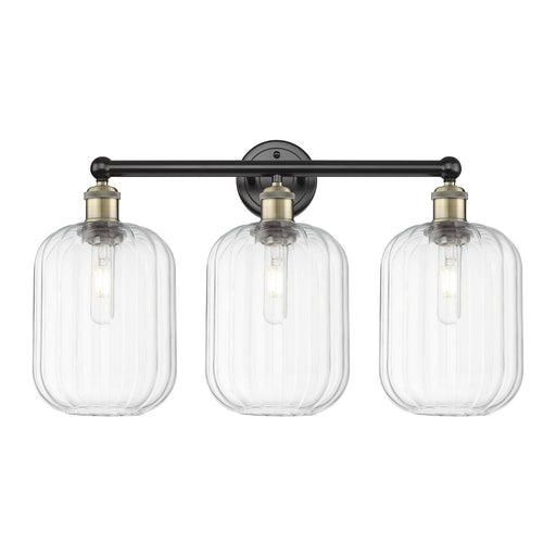 Innovations Preston Cylinder 25in 3-Light Bath Vanity Light | Industrial Black Antique Brass Steel and Clear Glass | Bathroom | Model 616-3W-BAB-G460-7CL