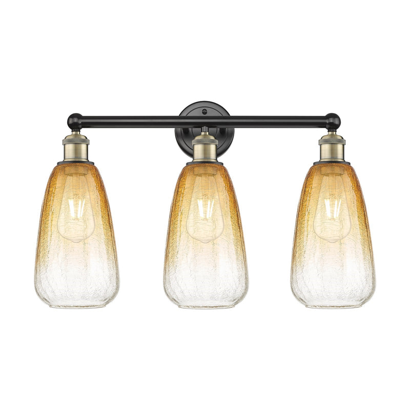 Innovations Brookhaven Almond 24in 3-Light Bath Vanity Light | Industrial Black Antique Brass and Amber Glass | Damp-Rated | Model 616-3W-BAB-G480-6AM