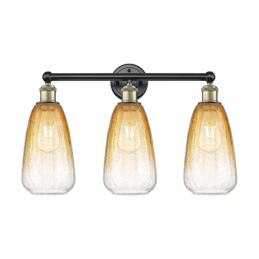 Innovations Brookhaven Almond 24in 3-Light Bath Vanity Light | Industrial Black Antique Brass and Amber Glass | Damp-Rated | Model 616-3W-BAB-G480-6AM