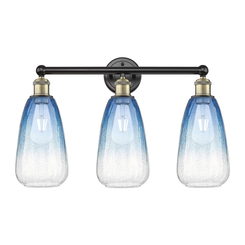 Innovations Brookhaven Almond 24in 3-Light Bath Vanity Light | Industrial Black Antique Brass and Sapphire Blue Glass | Damp | Model 616-3W-BAB-G480-6SB