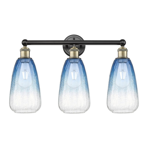 Innovations Brookhaven Almond 24in 3-Light Bath Vanity Light | Industrial Black Antique Brass and Sapphire Blue Glass | Damp | Model 616-3W-BAB-G480-6SB