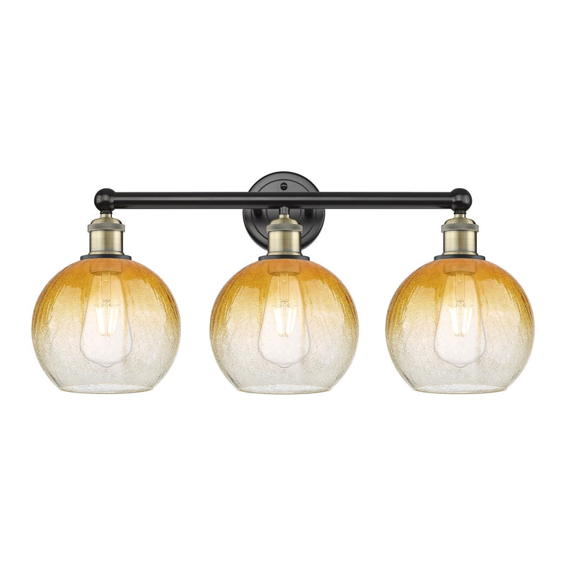 Innovations Brookhaven Globe 26in 3-Light Bath Vanity Light | Industrial Black Antique Brass and Amber Glass | Bathroom Vanity | Model 616-3W-BAB-G483-8AM