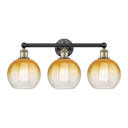 Innovations Brookhaven Globe 26in 3-Light Bath Vanity Light | Industrial Black Antique Brass and Amber Glass | Bathroom Vanity | Model 616-3W-BAB-G483-8AM