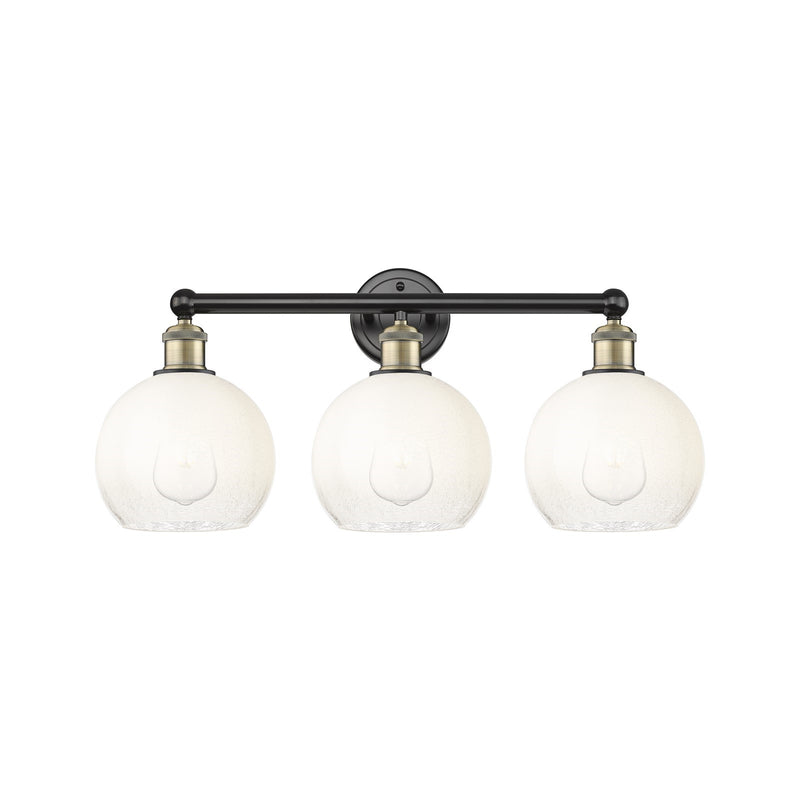 Innovations Brookhaven Globe 26in 3-Light Bath Vanity Light | Industrial Black Antique Brass Steel and Opal Glass | Bathroom | Model 616-3W-BAB-G483-8OP