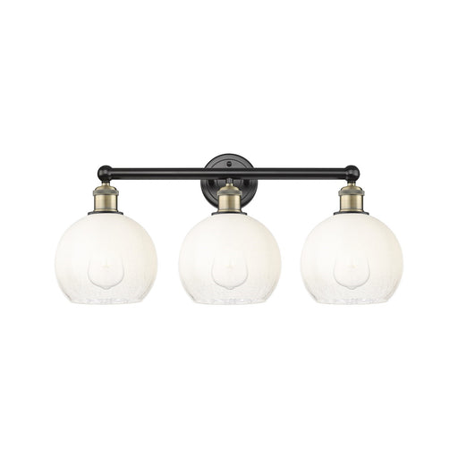 Innovations Brookhaven Globe 26in 3-Light Bath Vanity Light | Industrial Black Antique Brass Steel and Opal Glass | Bathroom | Model 616-3W-BAB-G483-8OP