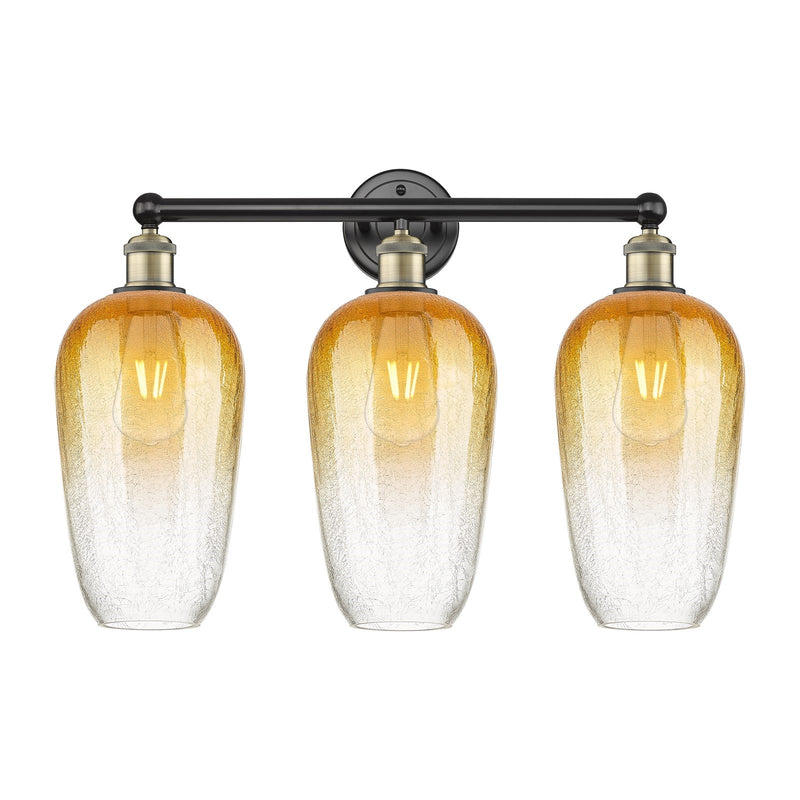 Innovations Brookhaven Flute 25in 3-Light Bath Vanity Light | Industrial Black Antique Brass Steel and Amber Glass | Bathroom | Model 616-3W-BAB-G484-7AM