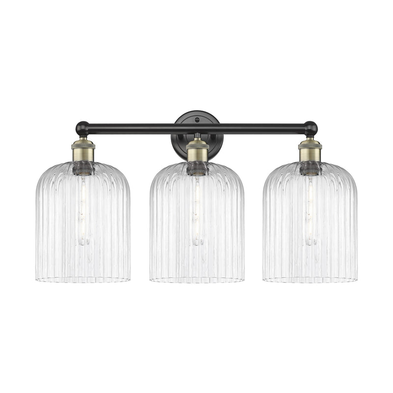Innovations Bridal Veil 23in 3-Light Bath Vanity Light | Art Nouveau Black Antique Brass and Clear Ribbed Glass | Bathroom | Model 616-3W-BAB-G559-8CL