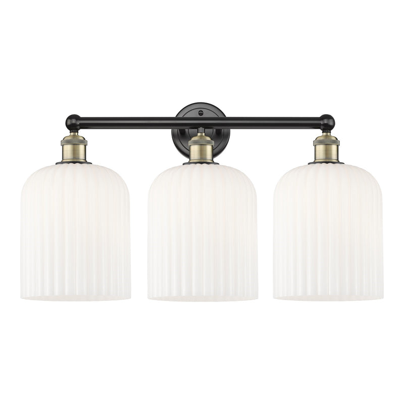 Innovations Bridal Veil 23in 3-Light Bath Vanity Light | Art Nouveau Black Antique Brass and Gloss White Ribbed Glass | Model 616-3W-BAB-G559-8GWH