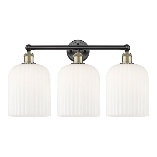 Innovations Bridal Veil 23in 3-Light Bath Vanity Light | Art Nouveau Black Antique Brass and Gloss White Ribbed Glass | Model 616-3W-BAB-G559-8GWH